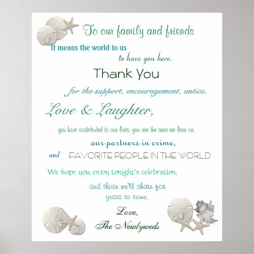 Beach Wedding Welcome Sign Seashells Starfish Poster