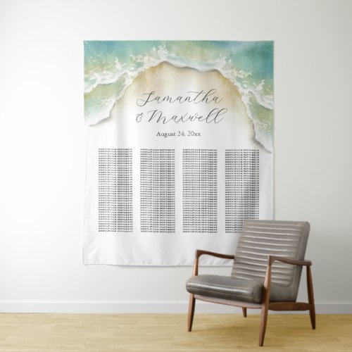 Beach Wedding Welcome Sign Seating Chart Tapestry