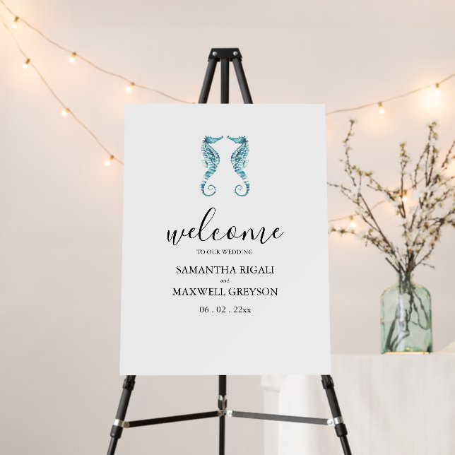 Beach Wedding Welcome Sign Watercolor (In Situ (Stand))