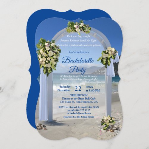 Beach Wedding White Roses Bachelorette Party Invitation