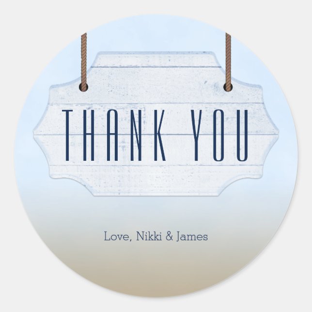 Beach Wedding White Wood Sign Favor Stickers (Front)