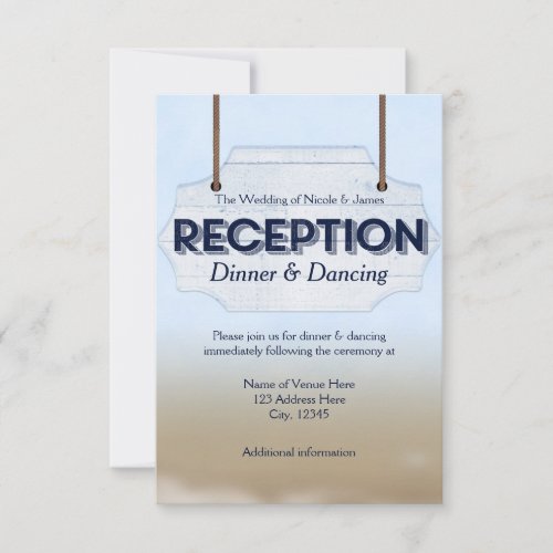Beach Wedding White Wood Sign Reception Card