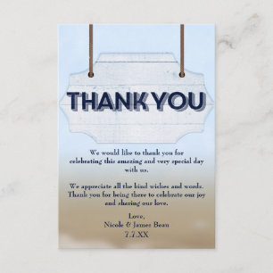 Beach Wedding White Wood Sign Thank you card