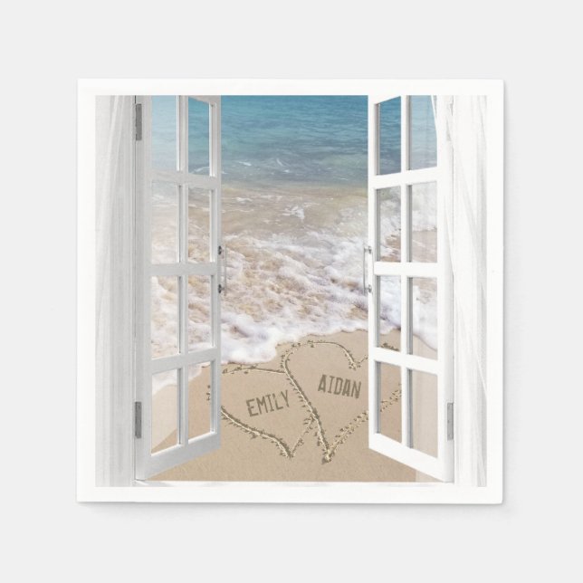 Beach Wedding  window with hearts Napkins (Front)