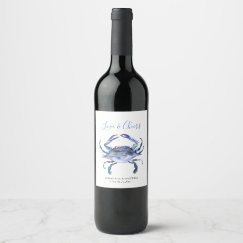 Beach Wedding Wine Labels Blue Crab