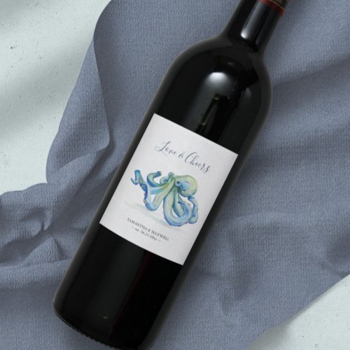 Beach Wedding Wine Labels Blue Octopus