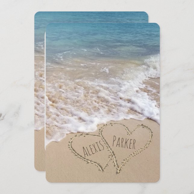 Beach wedding with hearts invitation (Front/Back)