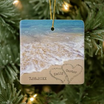 Beach Wedding With Names And Date Ceramic Ornament by dryfhout at Zazzle