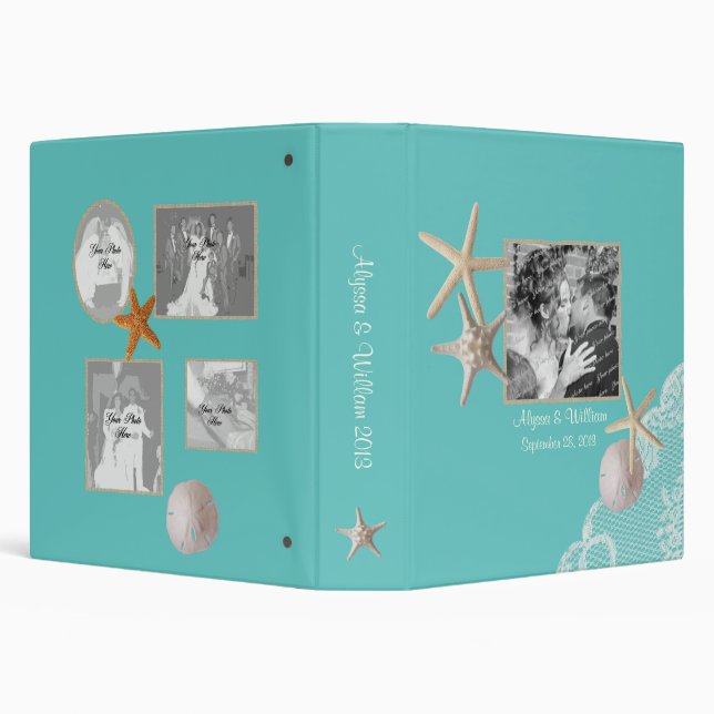 Beach Wedding with Starfish and Photos 3 Ring Binder (Background)