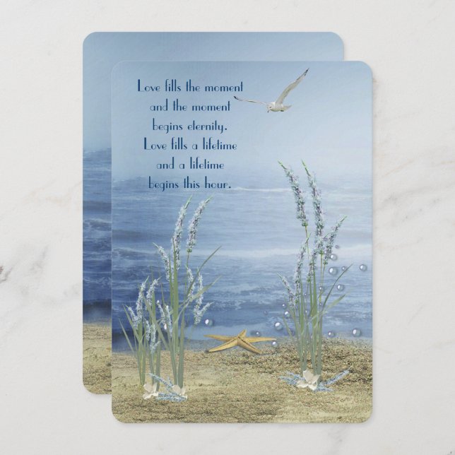 beach wedding with starfish and seagull invitation (Front/Back)