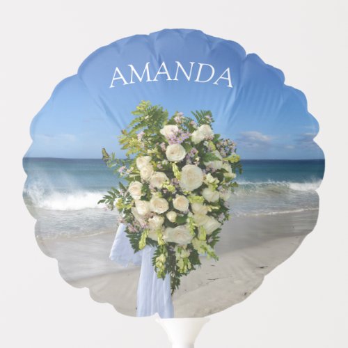 Beach Wedding  with White Floribunda Roses Balloon