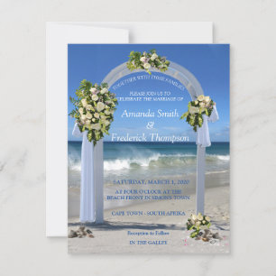 Beach Wedding with white floribunda roses Invitation