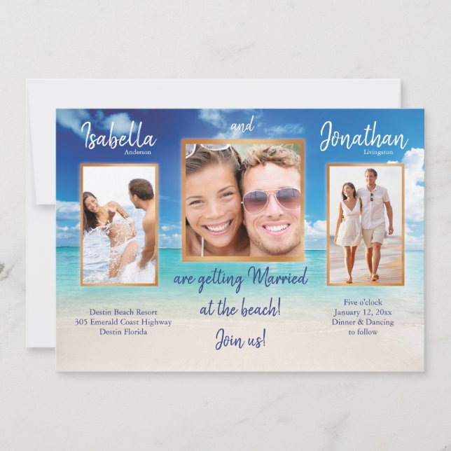 Beach wedding | your photos |  personalize invitation (Front)