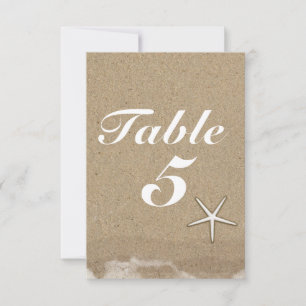 Beach Wet Sand & Starfish Party Table Number Card