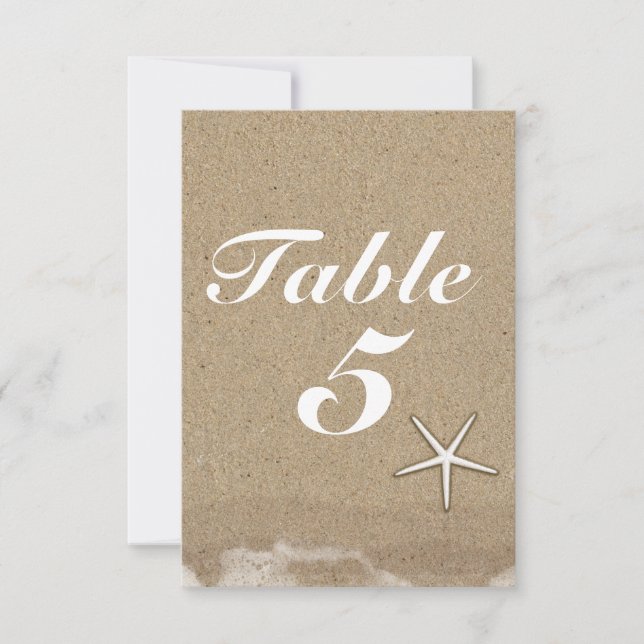 Beach Wet Sand & Starfish Party Table Number Card (Front)