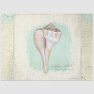 Beach Whelk Shell Aqua Blue Watercolor Decoupage Tissue Paper