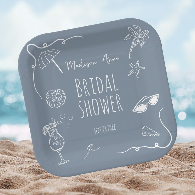 Beach Whimsical Doodle Illustrations Bridal Shower Paper Plates (Creator Uploaded)