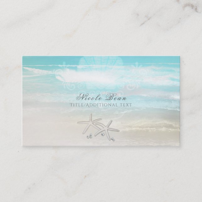 Beach White Starfish Elegant Summer Chic Tropical Business Card (Front)