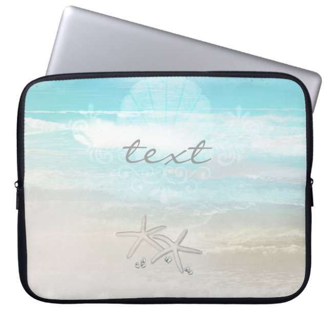 Beach White Starfish Elegant Summer Chic Tropical Laptop Sleeve (Front)