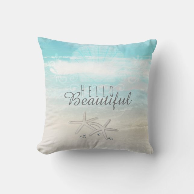 Beach White Starfish Elegant Summer Chic Tropical Throw Pillow (Front)