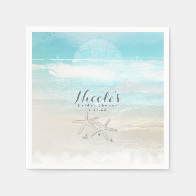 Beach White Starfish Elegant Summer Reception Paper Napkins (Front)