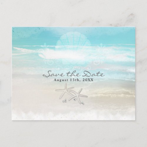 Beach White Starfish Elegant Summer Save the Date Announcement Postcard