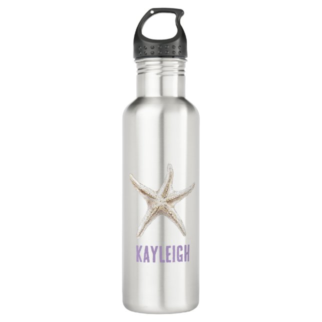 Beach White Starfish Stainless Steel Water Bottle (Front)