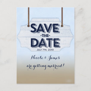 Beach White Wood Sign Save The Date Postcard