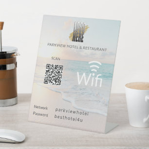 Beach Wifi Network Details with QR Code Logo Pedestal Sign