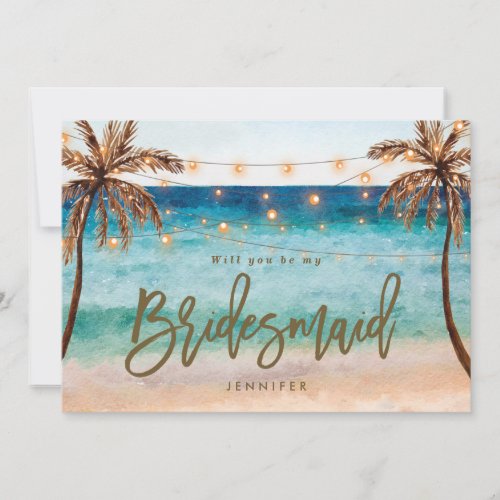 beach will you be my bridesmaid proposal card