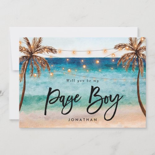 beach will you be my page boy proposal card