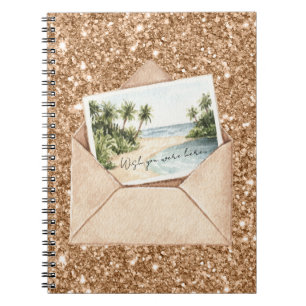 Beach Wish You Were Here Postcard Gold Glitter Notebook