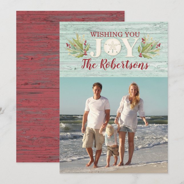 Beach Wishing You Joy Christmas Holiday Card (Front/Back)