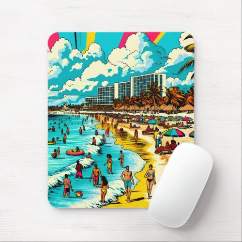 Beach with a Comic Book Pop Art Vibe Mouse Pad