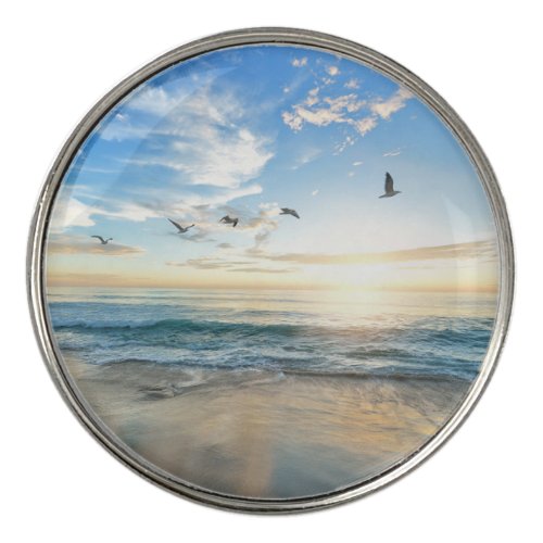 Beach with birds flying over the water Best Golf Ball Marker