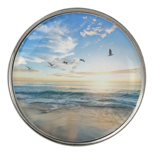 Beach with birds flying over the water Best Golf Ball Marker (Front)