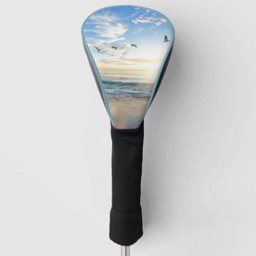 Beach with birds flying over the water Driver Best Golf Head Cover