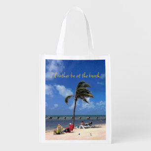 Beach with Coconut Palm Grocery Bag