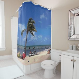 Beach with Coconut Palm Shower Curtain