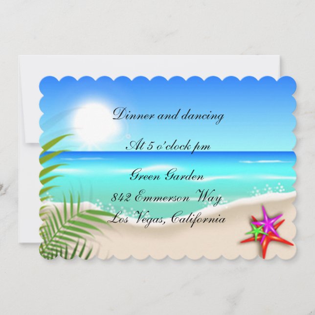 Beach With Colorful Starfish Reception Card (Front)