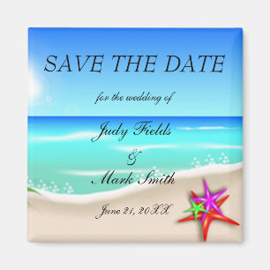 Beach With Colorful Starfish Save The Date Magnet