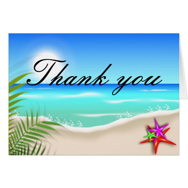 Beach With Colorful Starfish Thank You Card (Front Horizontal)