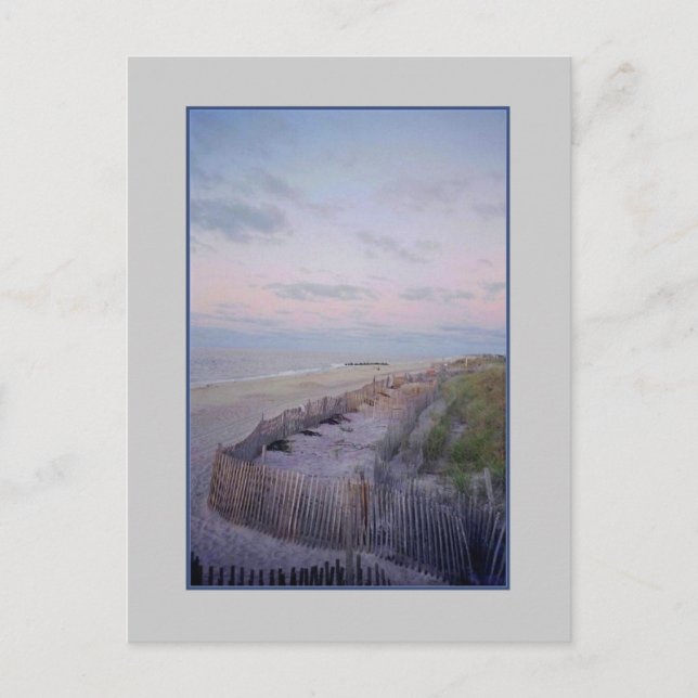 'Beach with Fence and Dunes at Dawn' Postcard (Front)