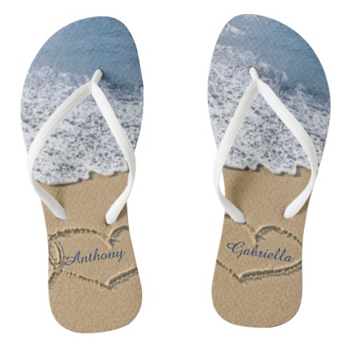 Beach With Hearts In Sand Personalized Flip Flops