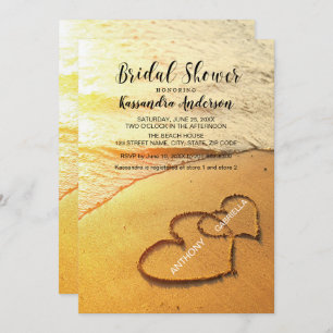 Beach With Hearts In The Sand Bridal Shower Invitation