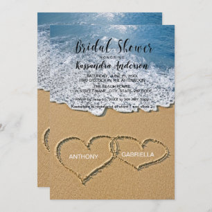 Beach With Hearts In The Sand Bridal Shower Invitation
