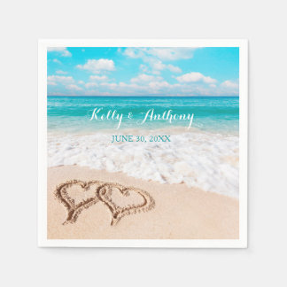 Beach with Hearts on the Sand Napkins