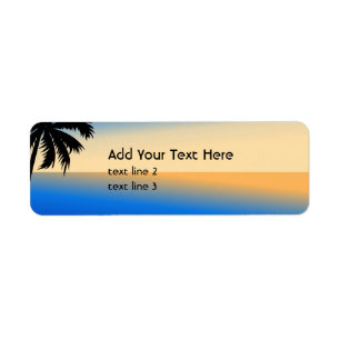 Beach with palm tree label