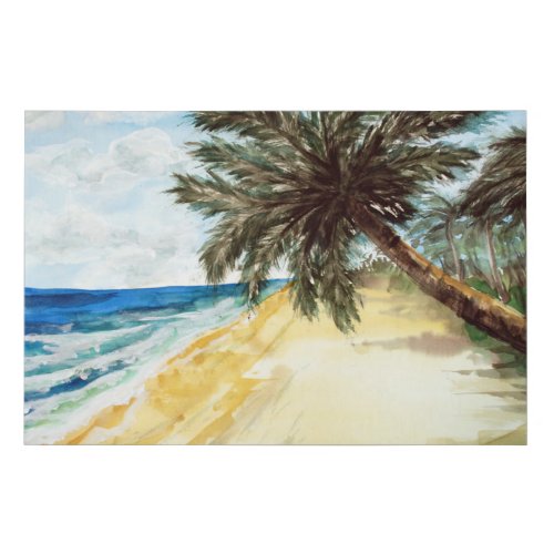 Beach with Palm Trees Faux Canvas Print
