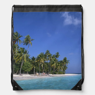 Beach with palm trees, Maldives Drawstring Bag
